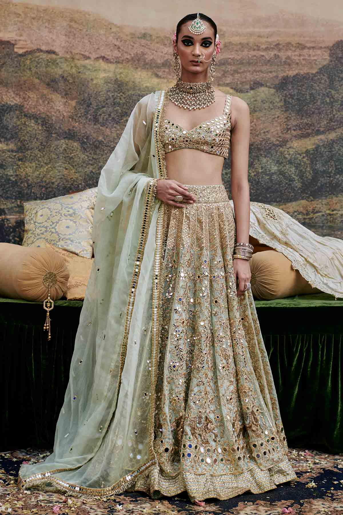 Buy ITRH, Designer Blue Elephant Motif Lehenga Set Online